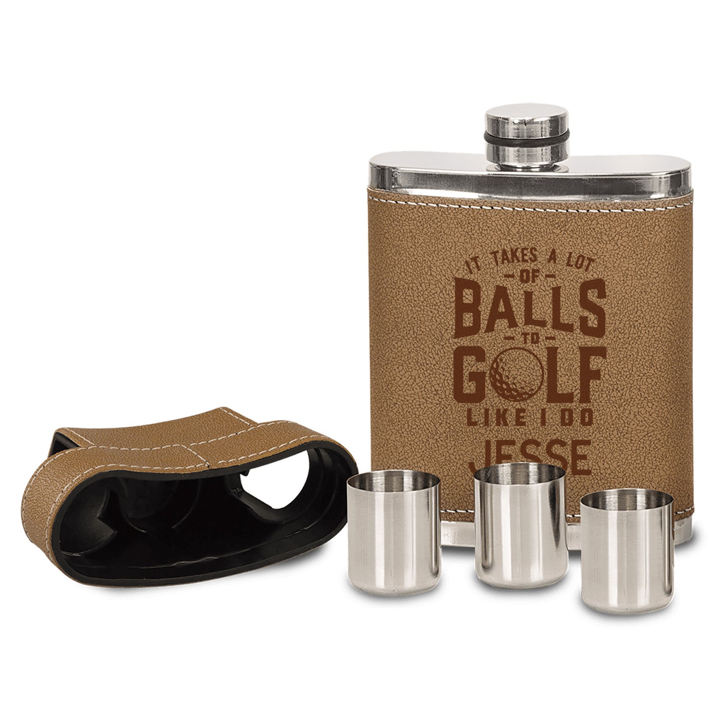 It Takes a Lot of Balls Leather Flask Kit