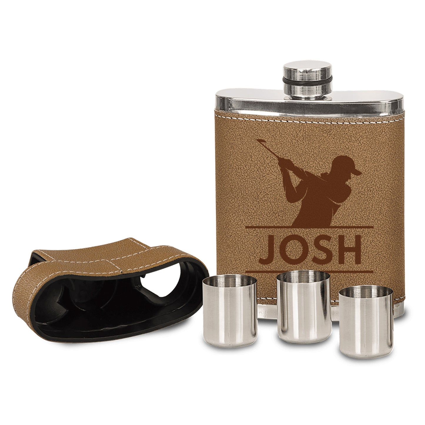 Golfer Leather Flask Kit
